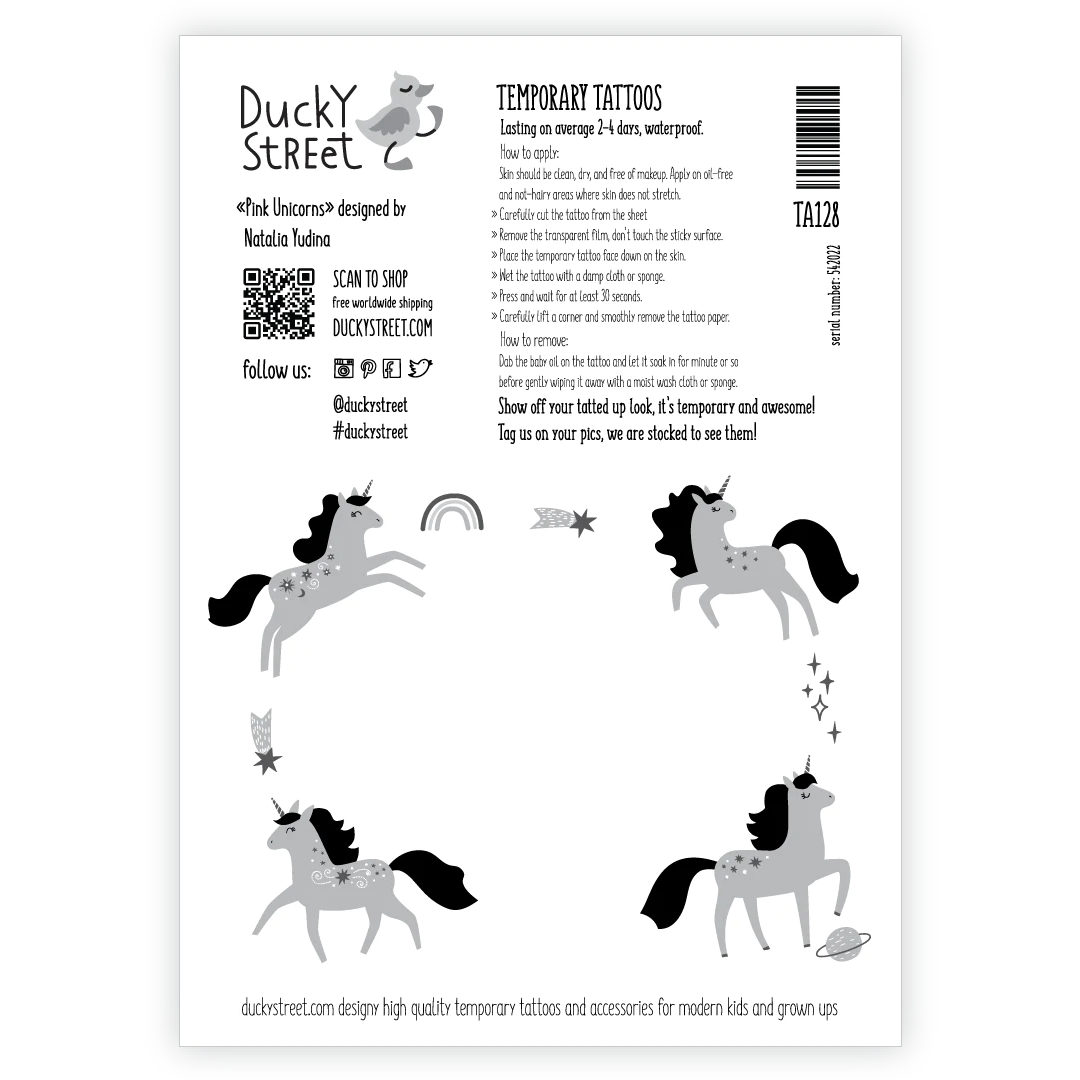 Ducky Street PINK UNICORNS TATTOO | SKIN-FRIENDLY STONE TATTOO WITH UNICORNS