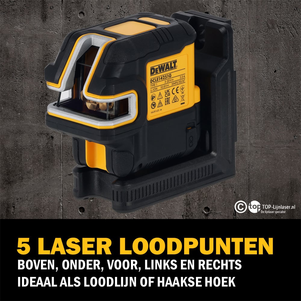 DCLE14251GB-XJ Lijn- 5 Puntlaser Groen Li-Ion