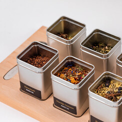 Theeplank beukenhout vierkante blikjes