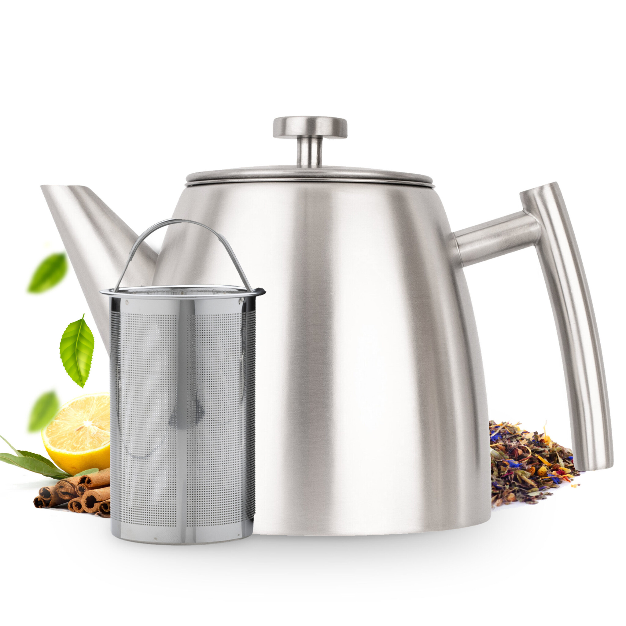 Theepot Van Roestvrij Staal Voor Het Maken Van Thee En Theepot Met Theepot Van Roestvrij Staal Voor Het Maken Van Thee En Theepot Met