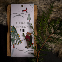 Kerstkaart met thee 'All i want for christmas is you'