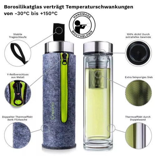 creano Thermosfles dubbelwandig glas