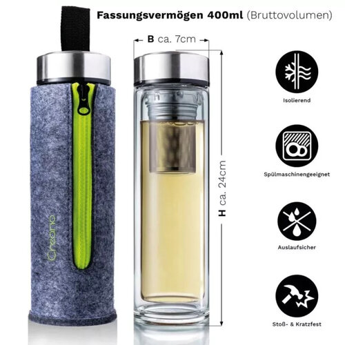 creano Thermosfles dubbelwandig glas
