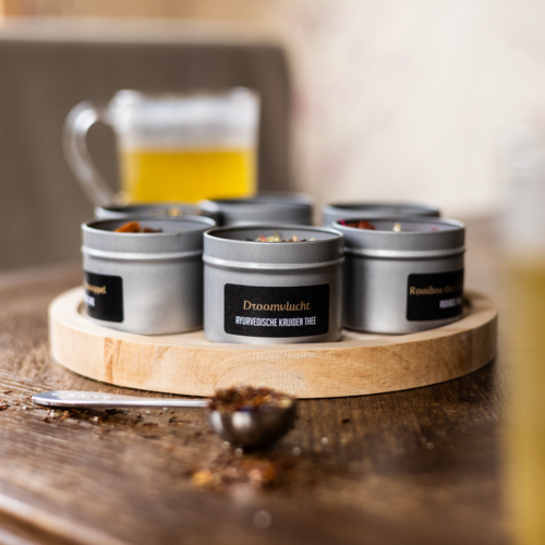 Van Bruggen Thee Theeplank rond 6 blikjes (T) niet gevuld