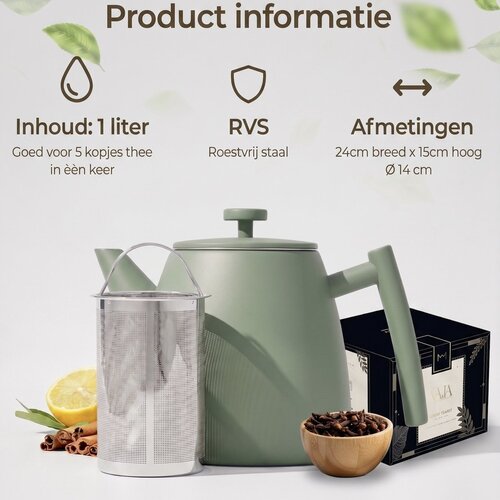 VaJa Theepot RVS mat GROEN 1 liter