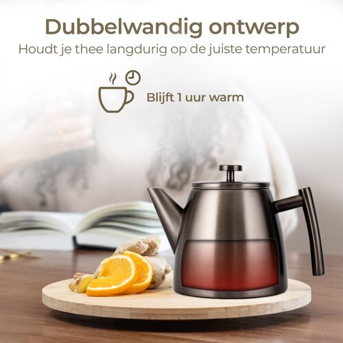 VaJa Theepot dubbelwandig rvs gun metal 1 liter