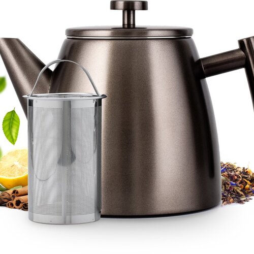 VaJa Theepot dubbelwandig rvs gun metal 1 liter