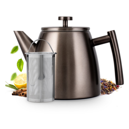 VaJa Theepot dubbelwandig rvs gun metal 1 liter