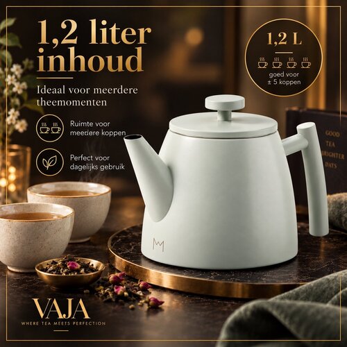 VaJa Theepot dubbelwandig rvs licht groen