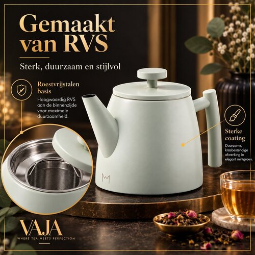 VaJa Theepot dubbelwandig rvs licht groen