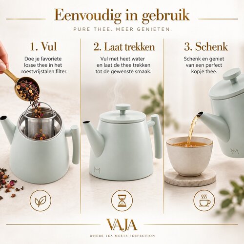 VaJa Theepot dubbelwandig rvs beige