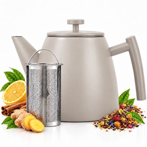 VaJa Theepot dubbelwandig rvs beige