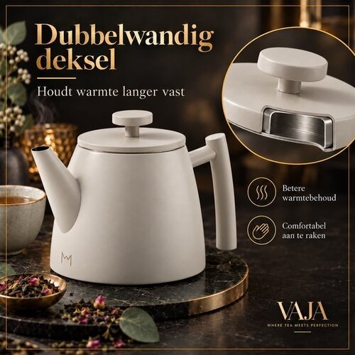 VaJa Theepot dubbelwandig rvs beige