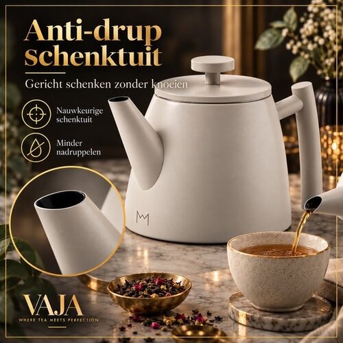 VaJa Theepot dubbelwandig rvs beige