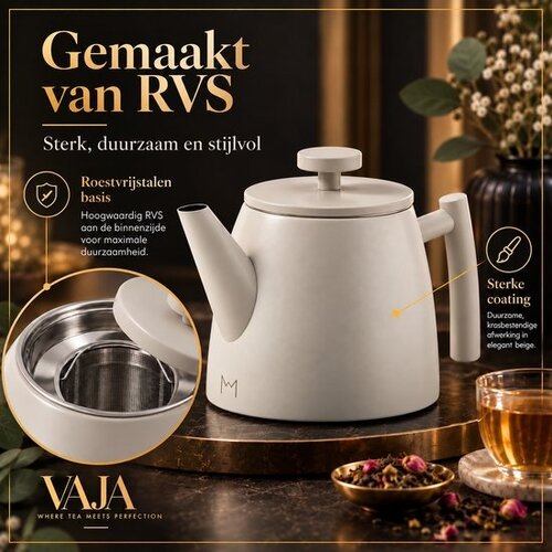 VaJa Theepot dubbelwandig rvs beige