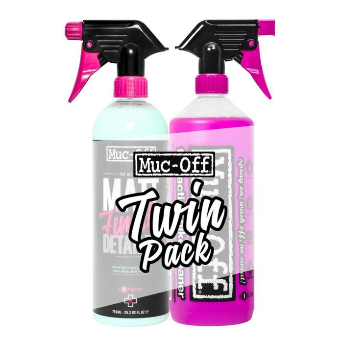 Muc-Off 1 Liter CLEANER & 750ML MATT FINISH DETAILER TWIN PACK + Gratis Sponge