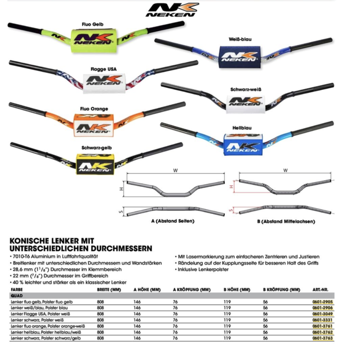 Neken Quad Fatbar Lenker Conical Design neongelb