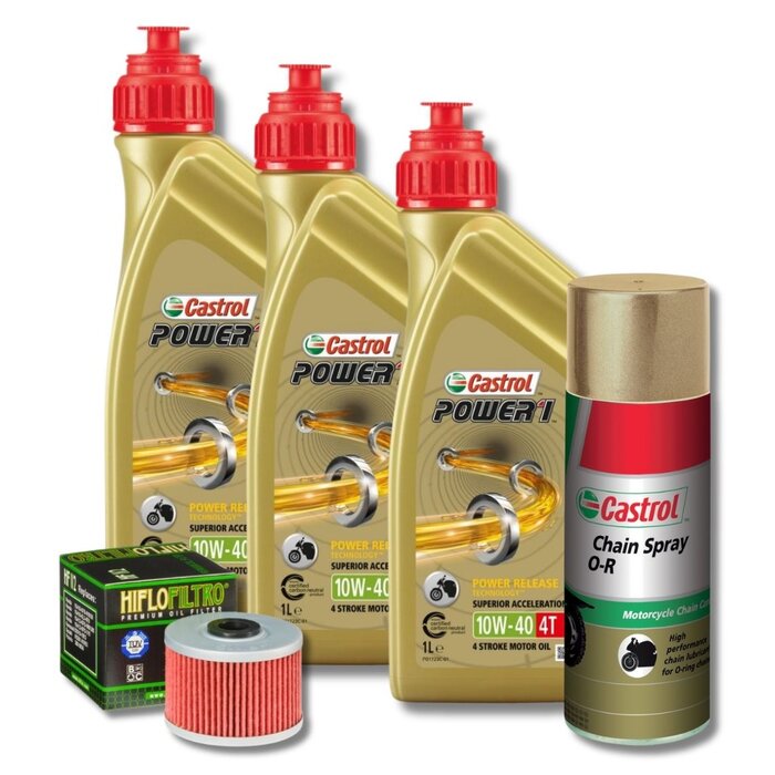Castrol Ölwechselset Motoröl + Ölfilter + Kettenpflege für Adly Hurricane 450 / 500