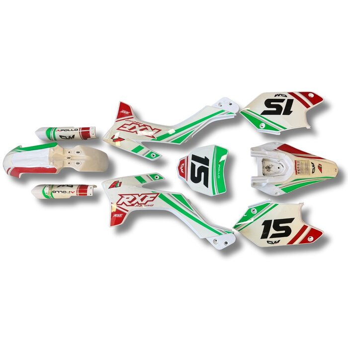Apollino RXF 125cc Dirtbike Plastiksatz weiss grün rot Italy