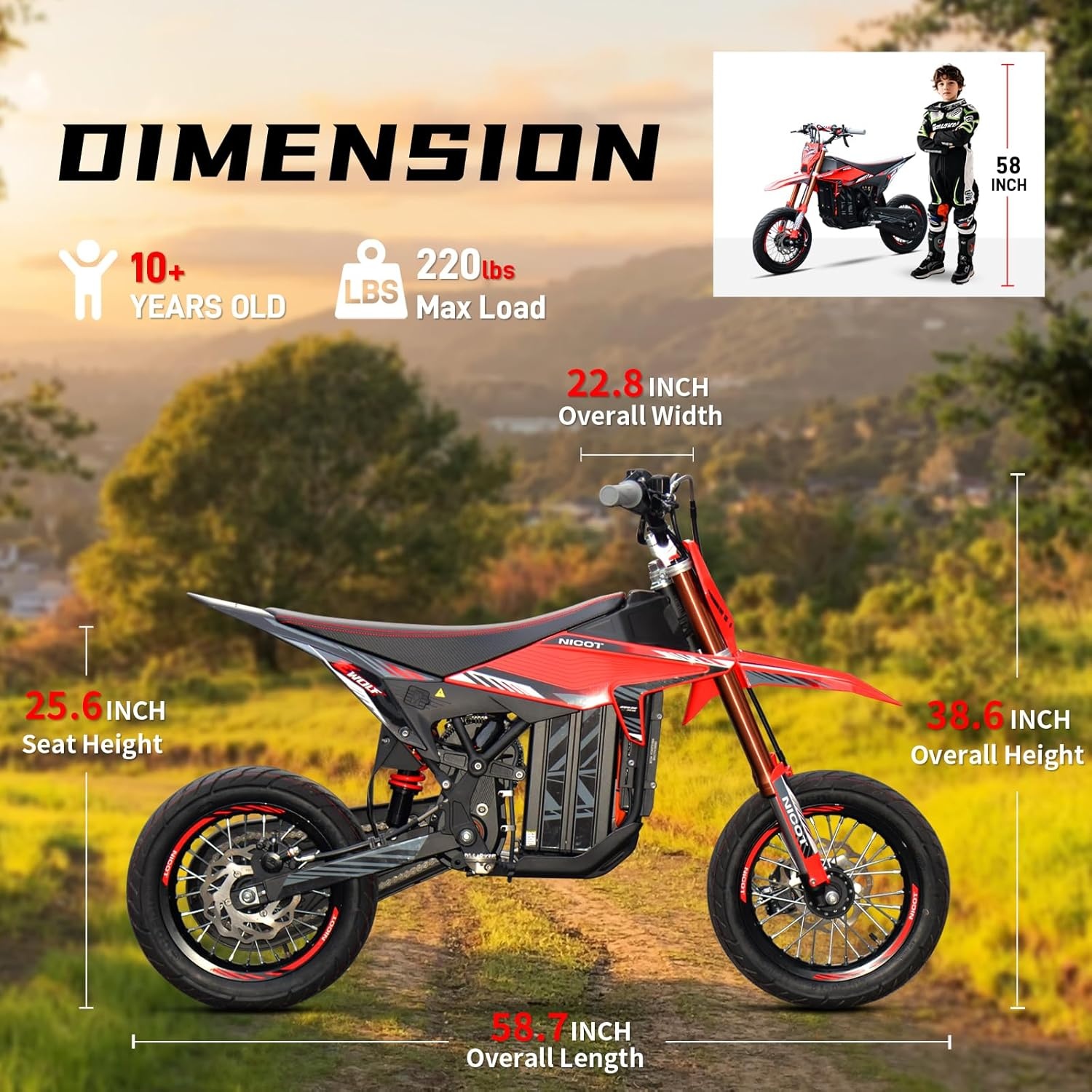 Nicot Elektro Dirtbike E-Wolf EVO 12"/12" 3000 W