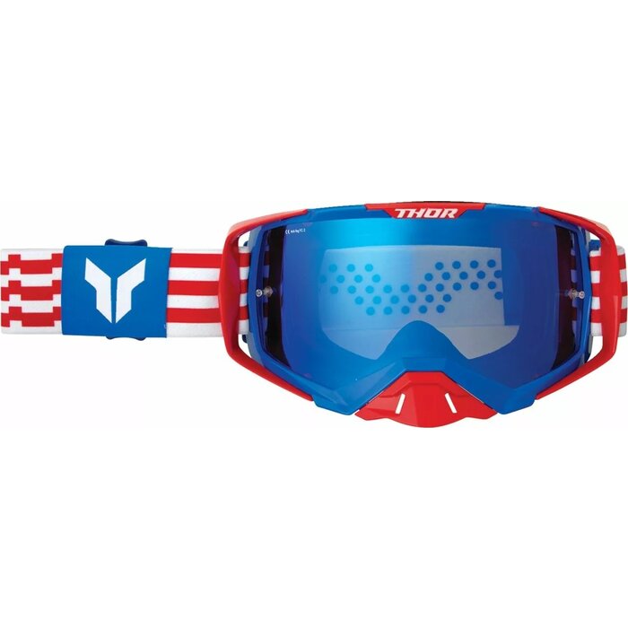 Thor MX Brille Activate Goggles blau weiss rot / Lens Iridium verspiegelt