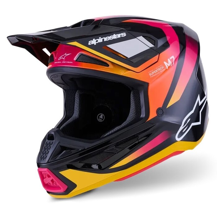 Alpinestars S-M7 Motocross Helm Rise Schwarz  pink gelb