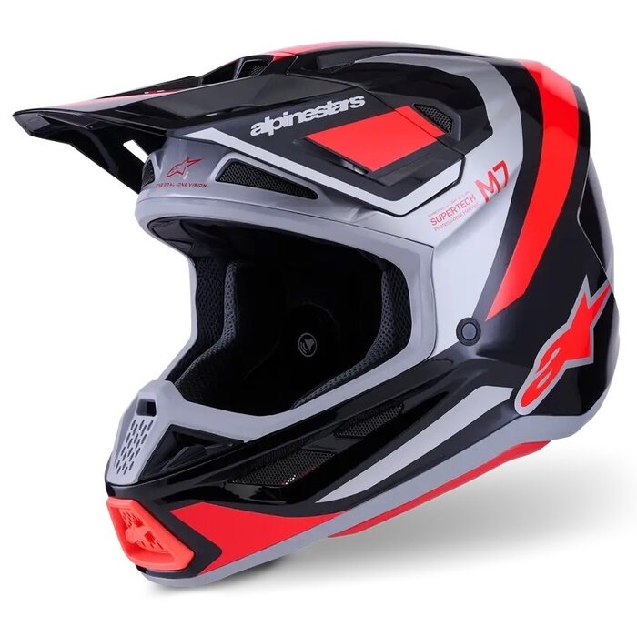 Alpinestars S-M7 Motocross Helm Rise schwarz rot silber