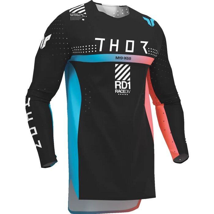 Thor Sportmode Synth Jersey für Jugendliche - Schwarz, Weiß, Türkis, Koralle