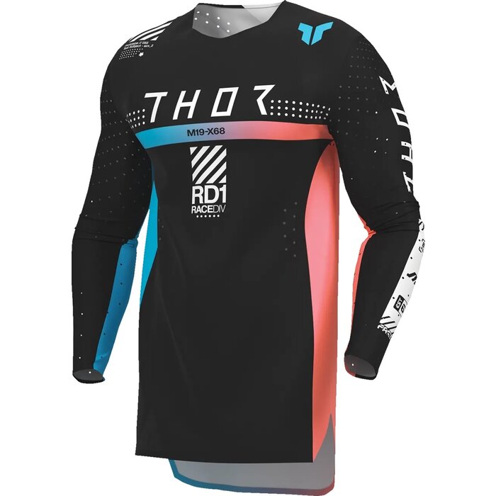 Thor Sportmode Synth Jersey für Jugendliche - Schwarz, Weiß, Türkis, Koralle