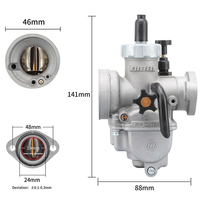 Mikilon Nibbi Racing PE19 Silver Line Flansch Vergaser für MZK 124 / 140 Dirtbike