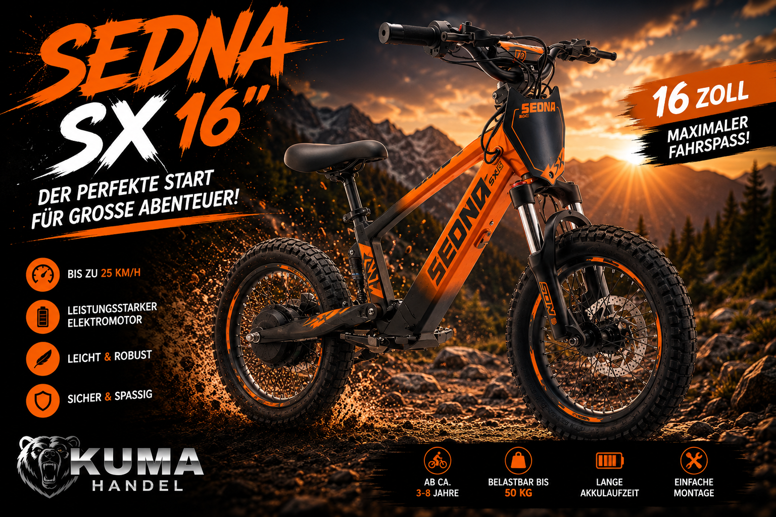 Apollino Elektro Kinderbike Sedna SX 16" - Laufrad