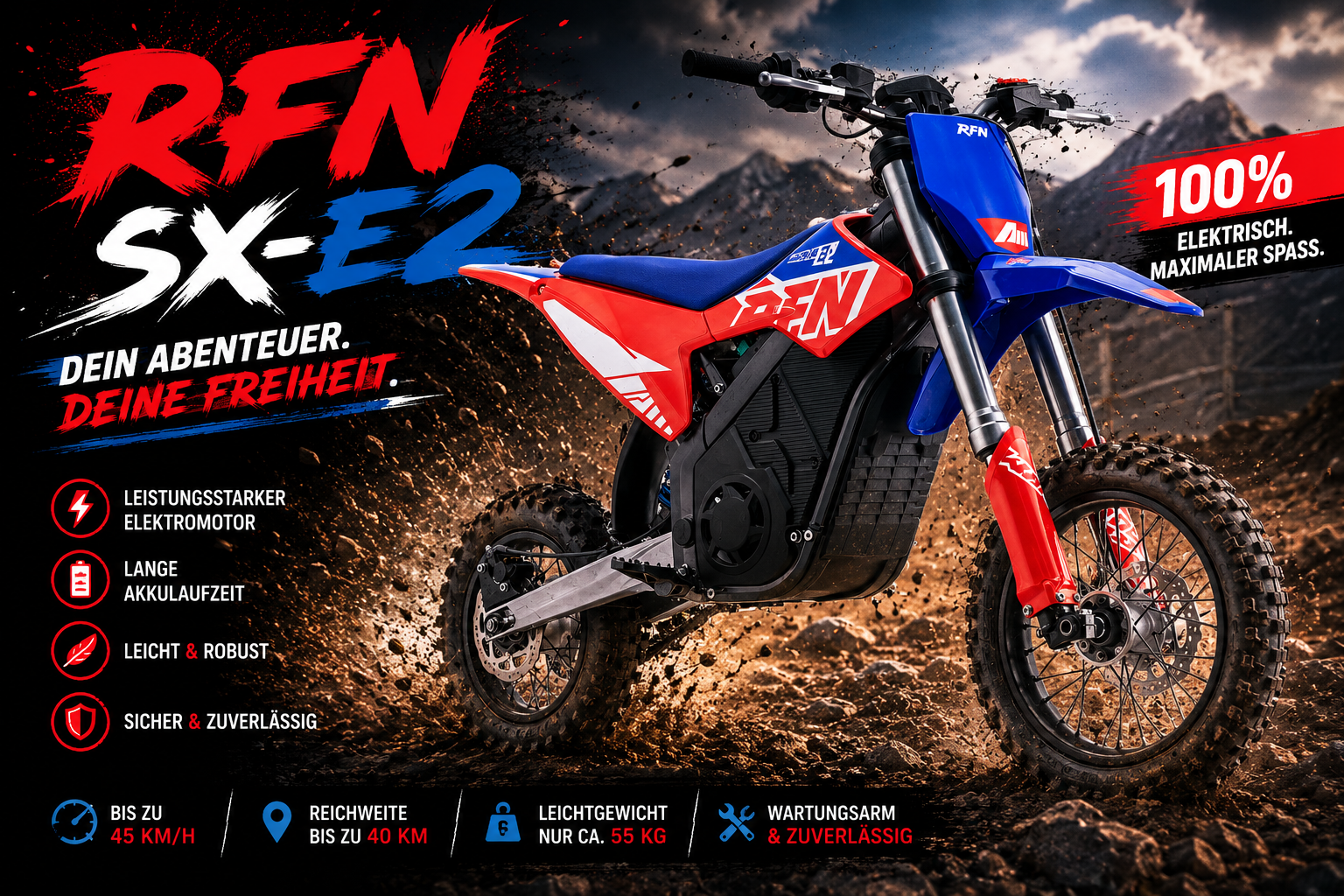 Apollino Dirtbike Elektro RFN SX-E2 Motocross-Bike