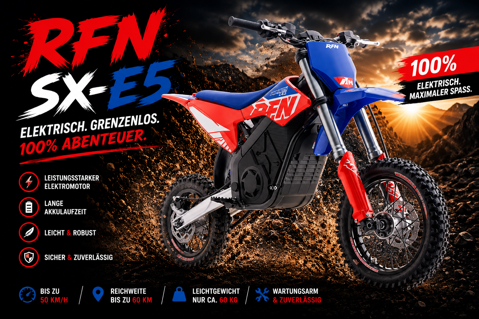 Apollino Dirtbike Elektro RFN SX-E5 Motocross-Bike