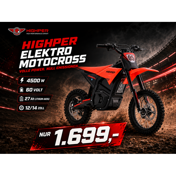 Highper Elektro Motocross KMG HP 130 E 4500W 60 Volt 27Ah Lithium Akku 12/14