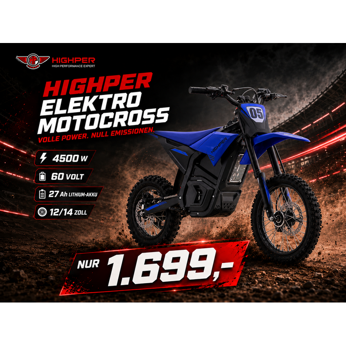 Highper Elektro Motocross KMG HP 130 E 4500W 60 Volt 27Ah Lithium Akku 12/14