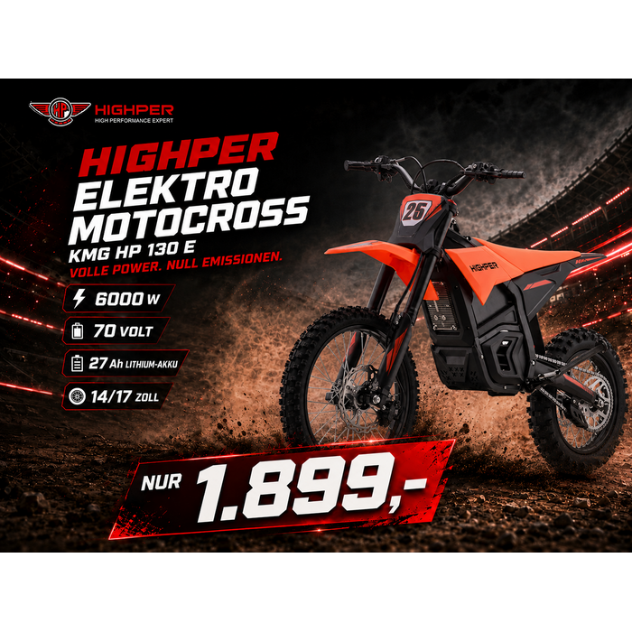 Highper Elektro Motocross KMG HP 130 E 6000W 72 Volt 27Ah Lithium Akku 14/17