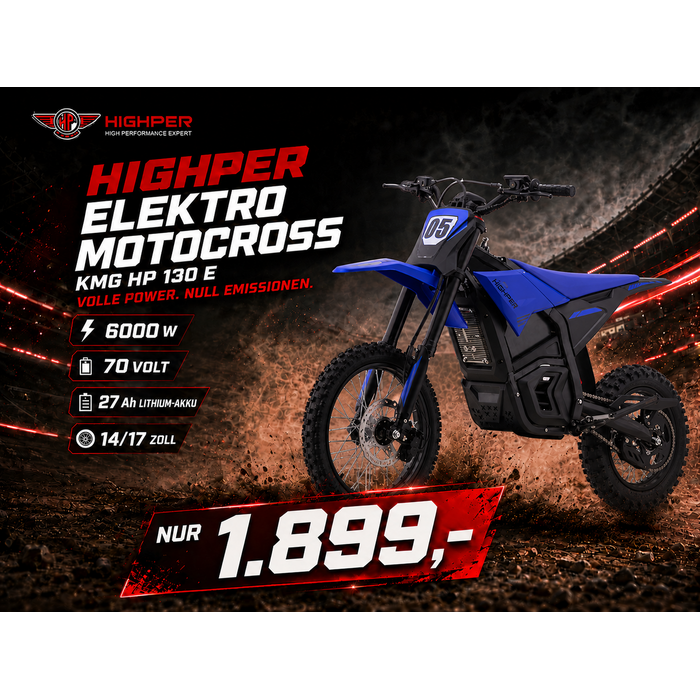 Highper Elektro Motocross KMG HP 130 E 6000W 72 Volt 27Ah Lithium Akku 14/17