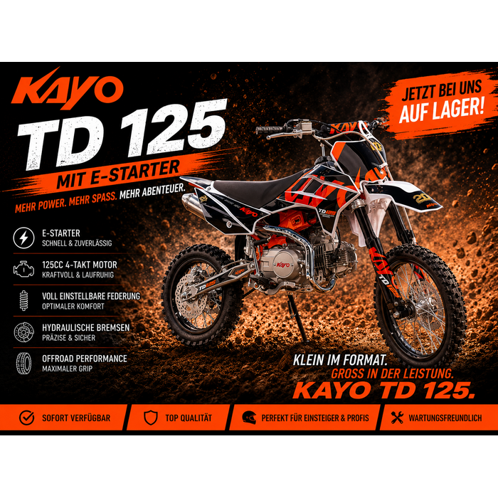 Kayo Dirtbike TD125  20th Edition mit 12 / 14“ Räder 4 Gang Schalter