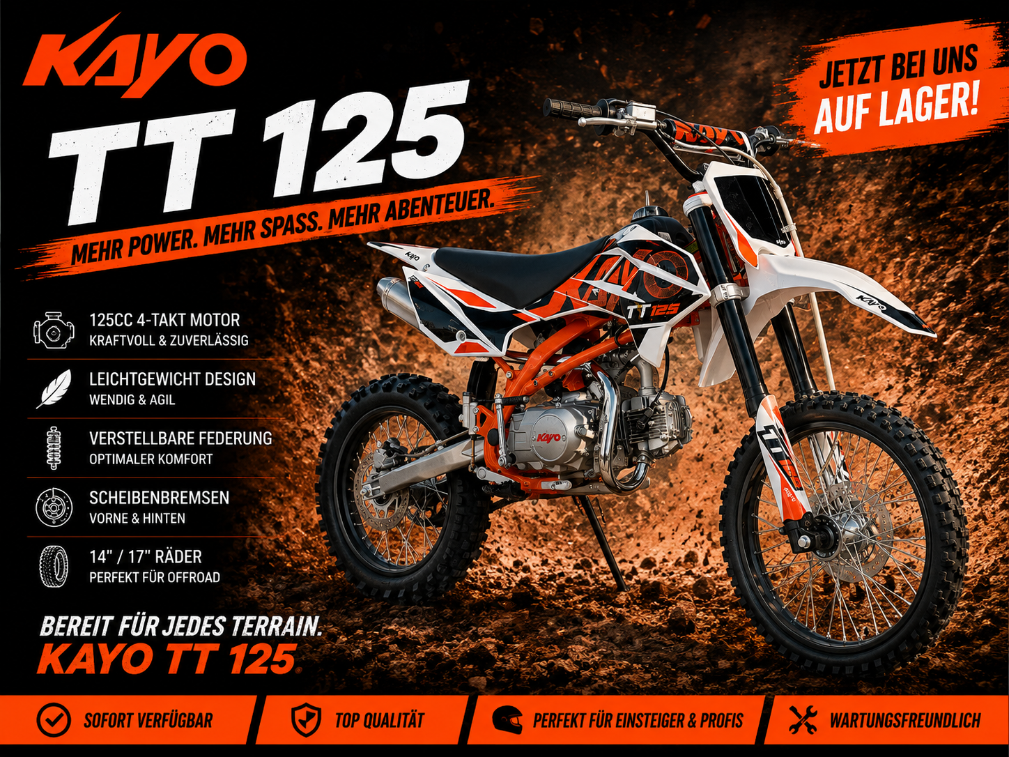 Kayo TT125 Dirtbike mit 14" 17" Räder - Schalter
