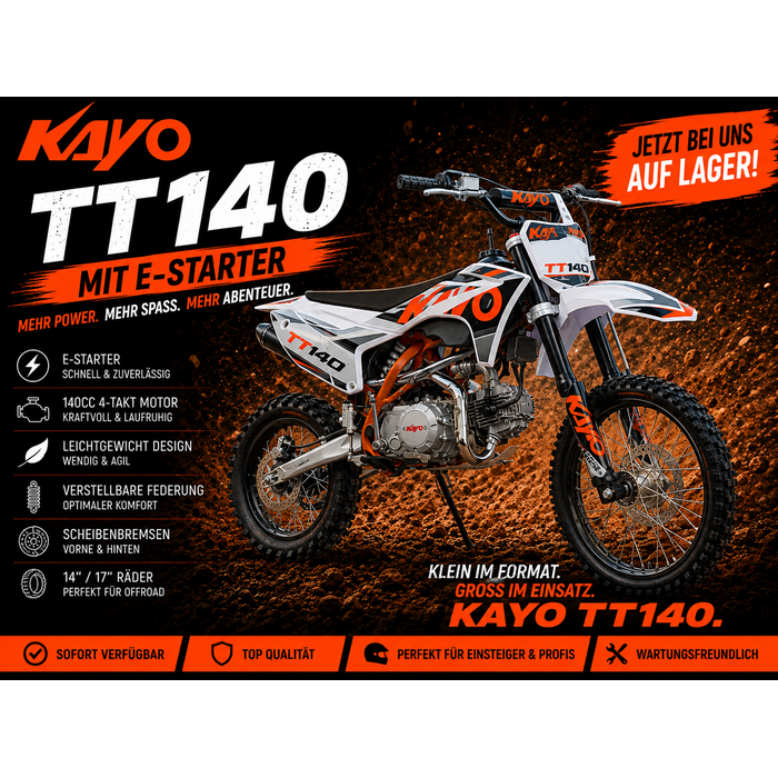 Kayo TT140 Dirtbike mit 14" 17" Räder - * NEU mit E-Starter *