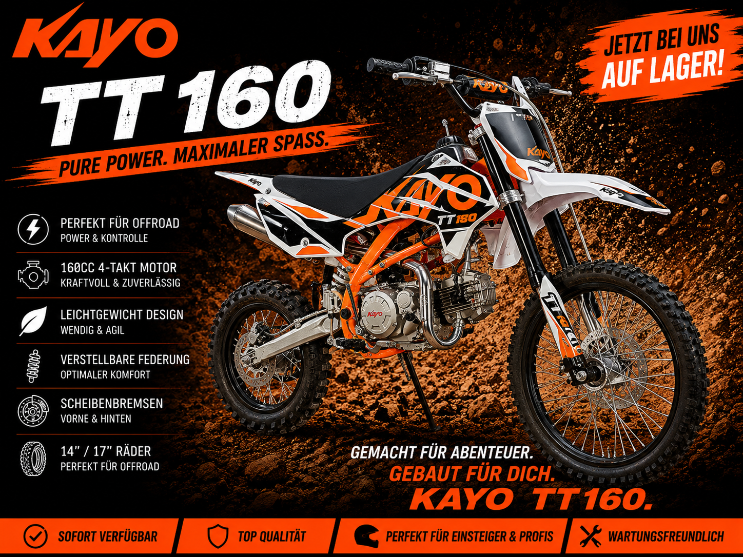 Kayo Dirtbike TT160 mit 14/17“ Räder