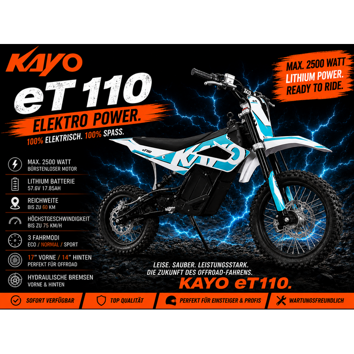 Kayo Dirtbike Elektro eT110 max. 2500 Watt Lithium 57.6V 17.85Ah