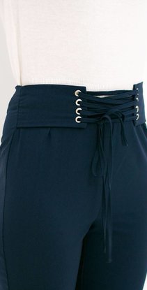 Donkerblauwe broek met lace up corset detail