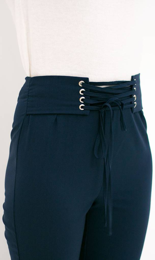 Navy Trousers with lace up corset details