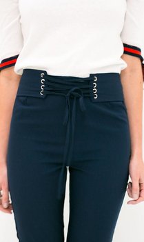 Navy Trousers with lace up corset details