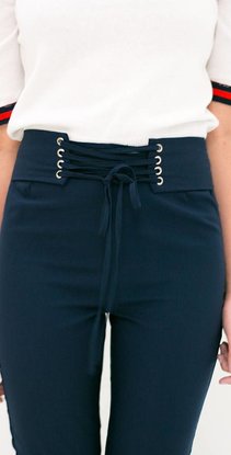 Donkerblauwe broek met lace up corset detail