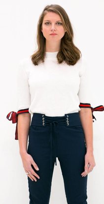 Navy Trousers with lace up corset details