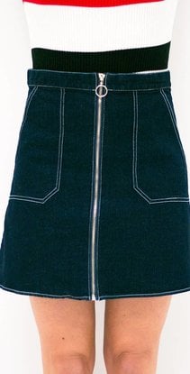 Denim Skirt With Ring Detail Zipper