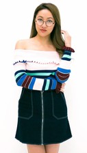 Off shoulder ruffle trui met strepen