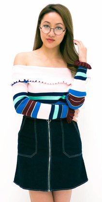 Off Shoulder Striped Ruffle Top